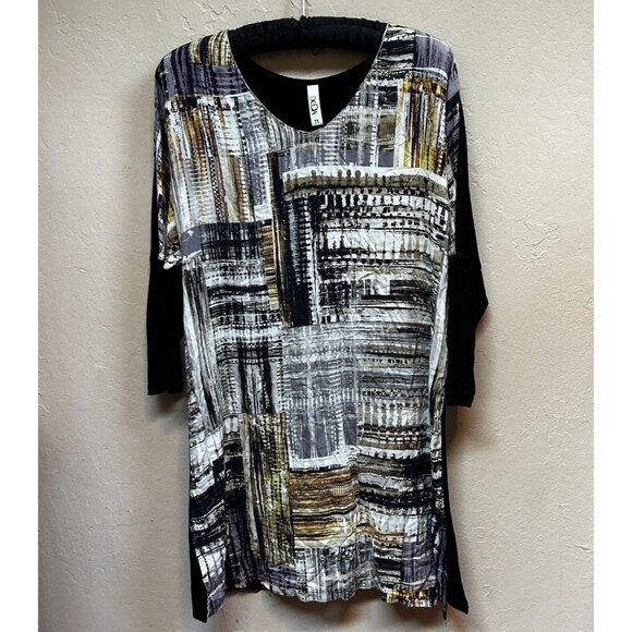 Deca Paris Women's Shift Dress Small V-Neck Etch Print Multicolor 3/4 Sleeve - Picture 1 of 9